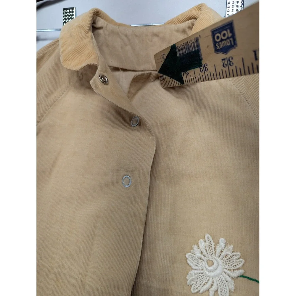 Vintage Tan Corduroy Baby Jacket Daisy Applique Snap‎ Front 3 Months Tan Retro